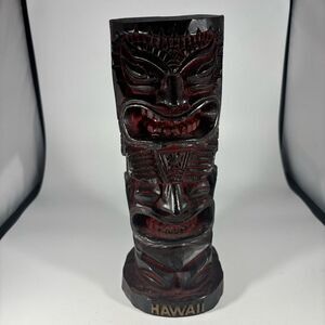 Wooden Tiki Totem Pole Hand Carved approximately 10"‎ Hawaii Peace